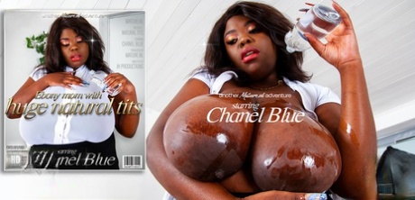 Ebony Fatty Chanel Blue Oils Up Her Massive Boobs While Masturbating