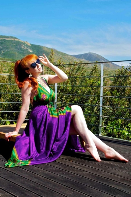 Redheaded British Model Gets Bare Naked On A Balcony In Sunglasses