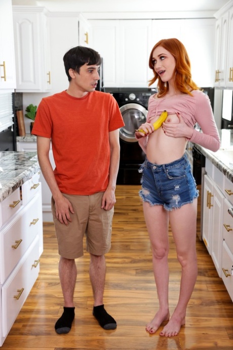 Young Redhead Scarlet Skies Flashes Her Flat Chest While Seducing Her Stepbro
