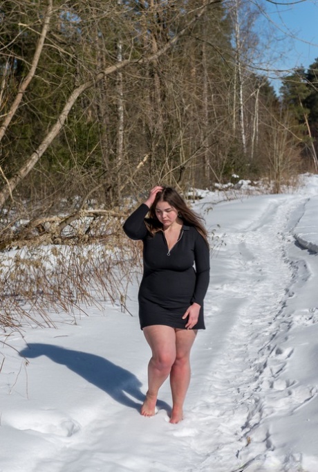 BBW Solo Girl Is Ball Gagged And Bound On Snow-covered Ground In The Nude