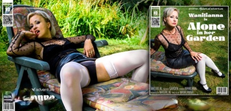 On a lounge chair in the backyard, Nikita Wanilianna, who is old enough to be platinum, masturbates.