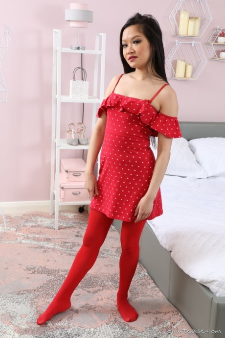 Louisa Lu From Only Tease In A Cute Red Minidress With Matching Red Opaque