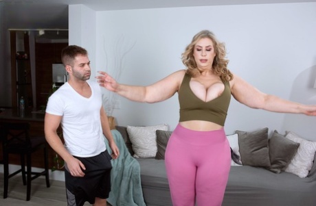 Dressed in the nude: Blonde BBW Lila Lovely gets undressed by her personal trainer.