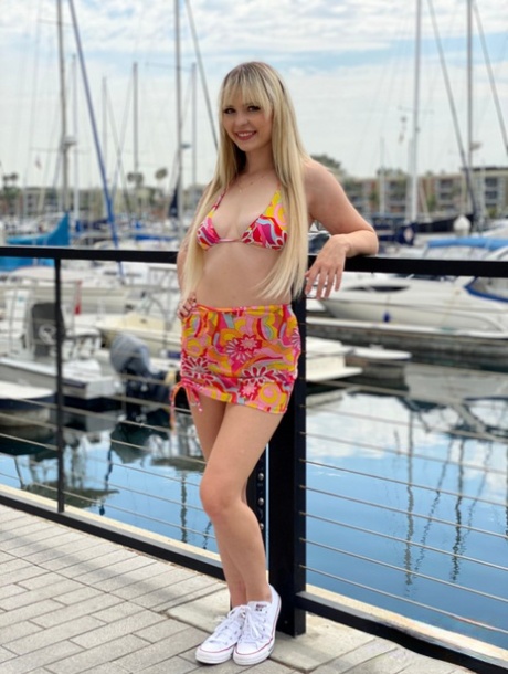 Blonde Teen Lilly Bell Models Swimwear At A Marina Before POV Creampie Sex