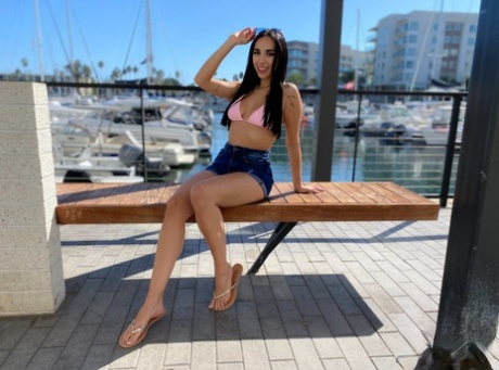 Brunette Chick Gaby Ortega Models A Bikini At A Marina Before POV Fucking