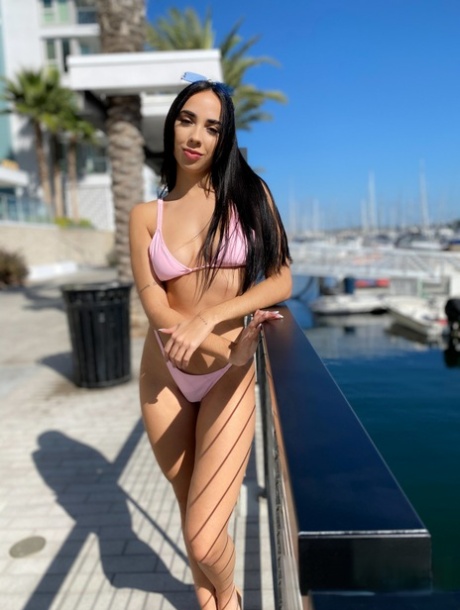 Brunette Chick Gaby Ortega Models A Bikini At A Marina Before POV Fucking