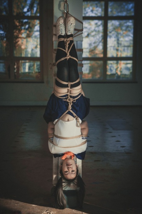 Inverted Asian woman with Shibari and Suspension,