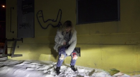 Cute European Pees Over Snow At Nighttime