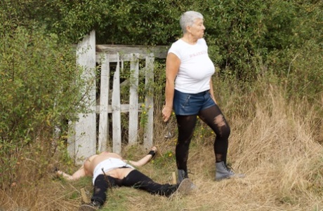 Old British Woman Restrains Busty Mature Lady Speedy Bee While In The Outdoors