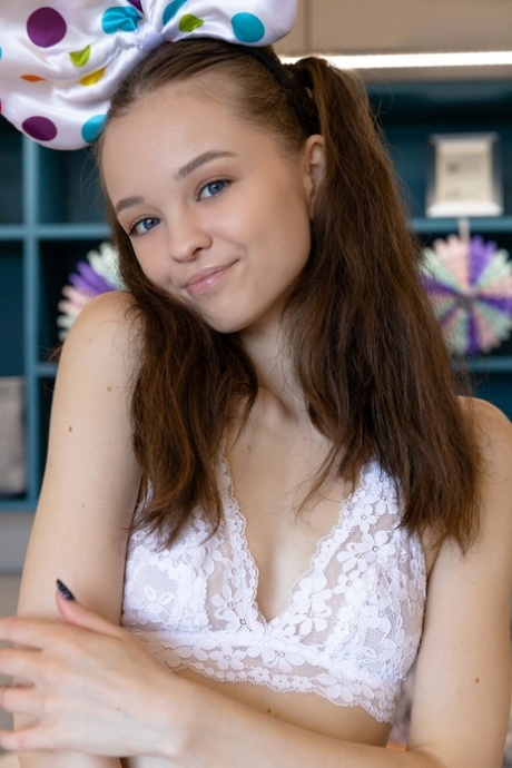 Adorable Teen Shea Gets Totally Naked With An Oversized Bow In Her Hair