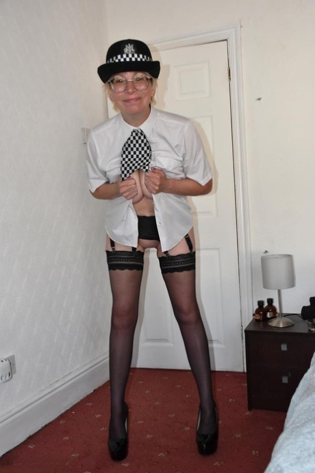British Policewoman Barby Slut Masturbates On Her Bed In Stockings