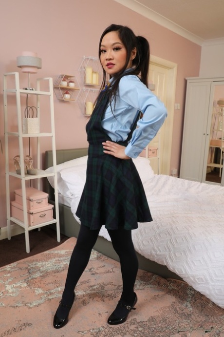 Louisa Lu, pictured in her college uniform with a cute minidress, is the star of Only Opaques.