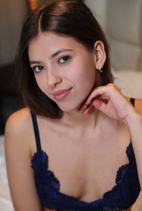 Gorgeous Brunette Teen Avery Discards Her Lingerie To Go Nude On A Bed
