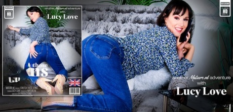 British-haired beauty named Lucy Love disrobes before engaging in self-pleasure with a naked man, known as the "dildo."