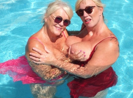 The lesbian play scene in a swimming pool attracts Melody, an older blonde and fatty.