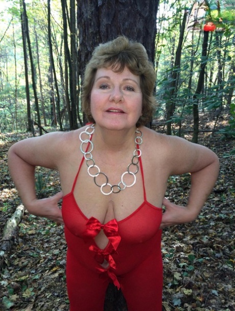 Older Lady Busty Bliss Gets Completely Naked While In A Forest