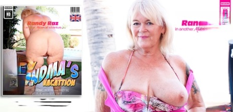 Older Blonde Woman Randy Raz Strips Naked In Order To Masturbate