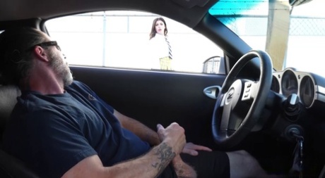 British Coed Gal Ritchie Watches An Older Guy Jerk Off In A Car