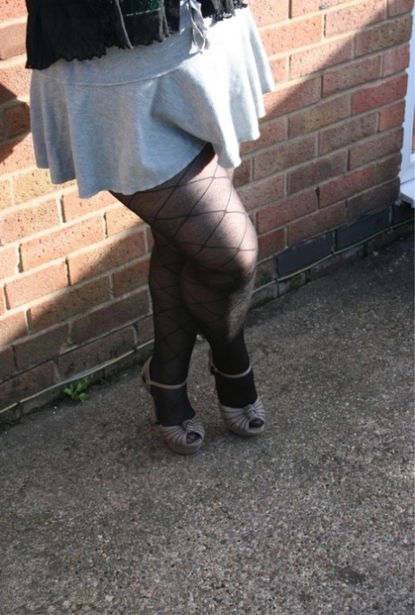 Older UK Fatty Kinky Carol Strips To Lingerie And Pantyhose Outside Her House