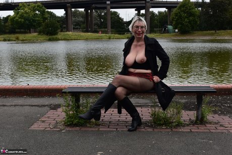 British Woman Barby Slut Shows Her Big Boobs And Pussy On A Public Bench