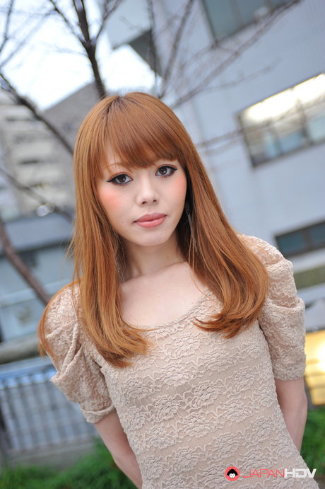 Hot Japanese Girl With Red Hair Reika Kitahara Poses Outdoors In A Short Dress