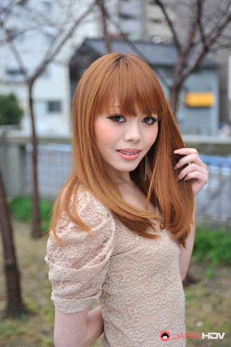Hot Japanese Girl With Red Hair Reika Kitahara Poses Outdoors In A Short Dress