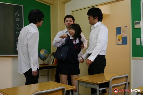 Japanese Student Tomoyo Isumi Receives Facial Cumshots In A Classroom