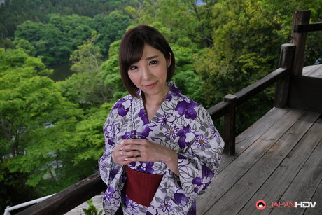 Japanese Girl Runa Hagawa Loosens Her Kimono Before Giving A POV Blowjob