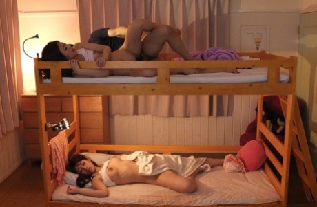 Japanese Girls Seshiru Kurosaki & Saya Aika Have Threesome Sex On A Bunk Bed