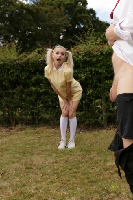 Blonde Coed Chloe Toy Watches A Classmate Jerk Off In A Yard