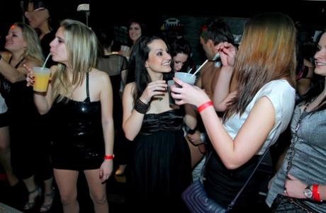 Horny Party Girls Enjoy Raunchy Interracial Cock Sucking At Drunken Club Orgy