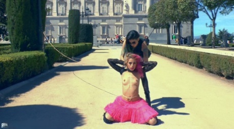 Girl who is submissive engages in public humiliating sex acts.