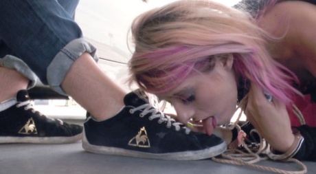 Girls with submissive sex acts are humiliating in public places.