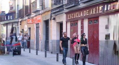 Adorning sexual acts are performed by a submissive girl in public places.