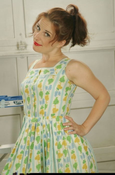 vintage housewife in yellow dress