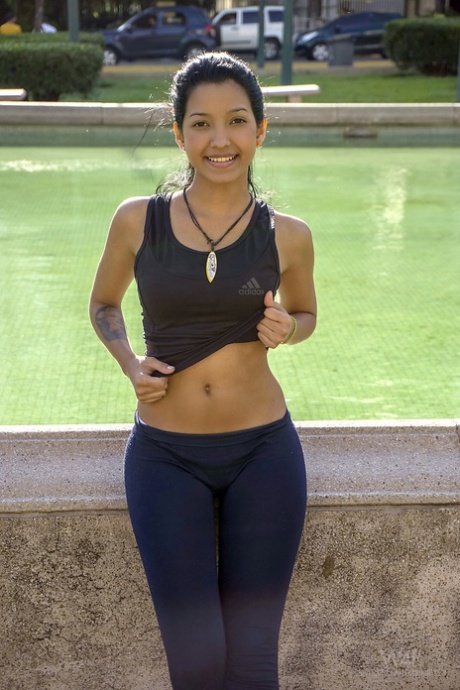 Latina Teen Carol Lopez Peels Off Spandex Pants On Way To Shower Masturbation