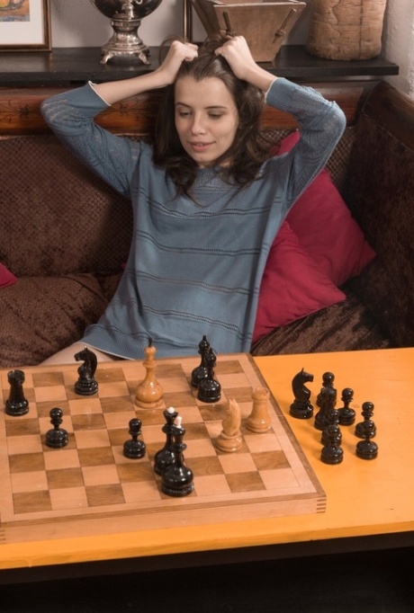 Skinny Girl Christy Reveals Her Hairy Pussy After Losing At Strip Chess