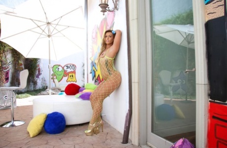 Latina Model Kelsi Monroe Flaunting Her Big Butt Wearing Fishnet Bodystocking