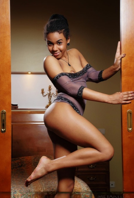 Exotic Ebony Gana In Sheer Lingerie Spreading Ass & Flaunting Bald Snatch
