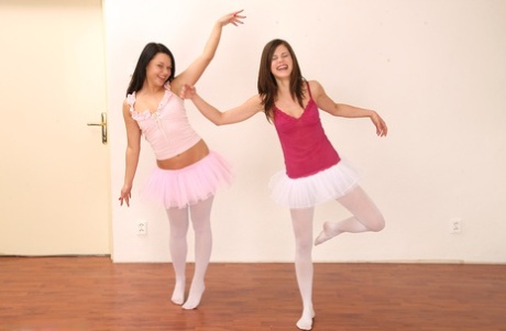 Young girls participate in dance class while wearing tights and tutus that are ripped for lesbian sex.