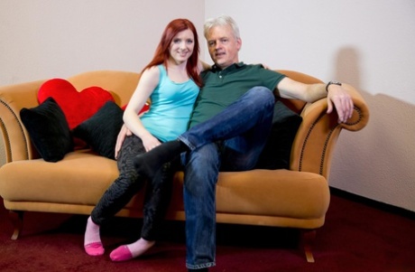 First timer with red hair Madison Missina plays with tits and twat on a sofa pic from sex video