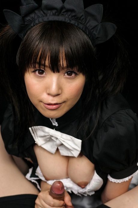 After being shorn with their hands, a cute Japanese maid consumes the excess liquid from her fingers.