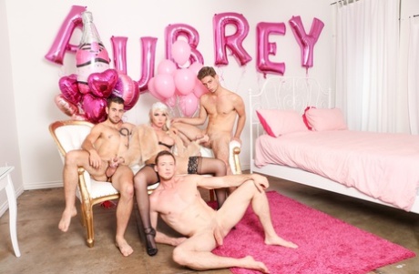 Surrounded By Pink Birthday Balloons, Blonde TS Stunner Aubrey Kate Shows Off