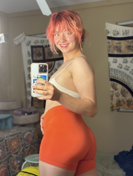 OnlyFans Babe Redhead Abby Posing In Her Sexy Outfit In The Mirror