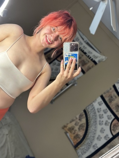 OnlyFans Babe Redhead Abby Posing In Her Sexy Outfit In The Mirror