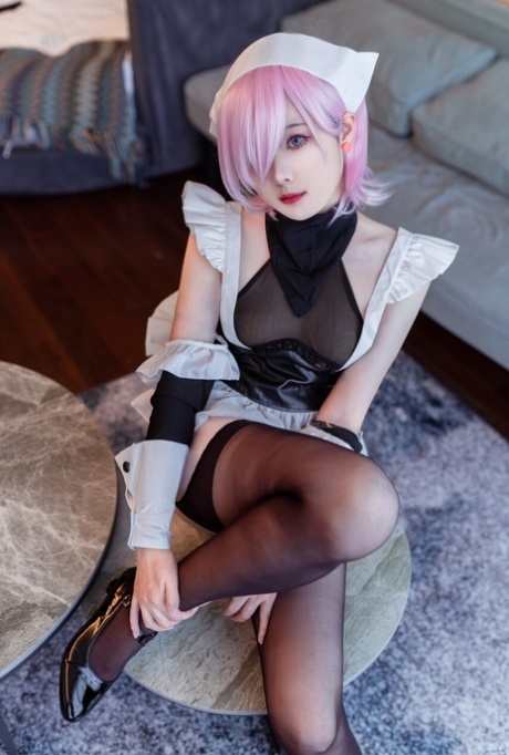 Pink Haired Asian Girl Miyamoto Musashi Flaunts Her Curvy Ass In Lingerie