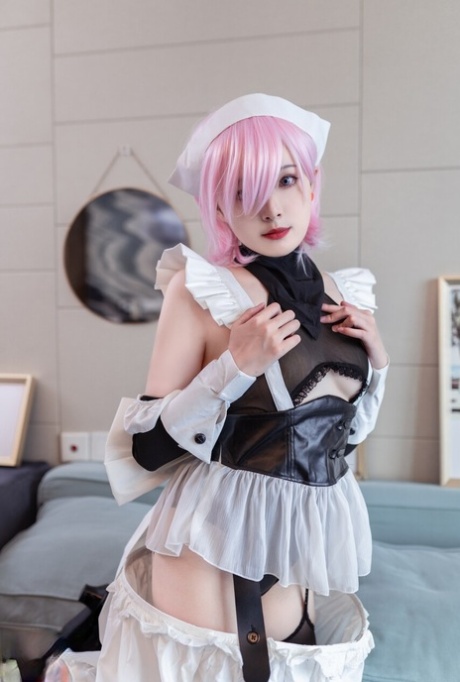 Pink Haired Asian Girl Miyamoto Musashi Flaunts Her Curvy Ass In Lingerie