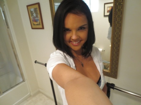 Brunette Girlfriend Dillion Harper Is Doing Self Shots While Undressing