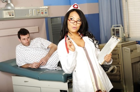 Asa Akira, a nurse known for her stunning big tits, is pleasing her hot clientele.