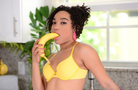 Ebony Pixie Minx Is Sucking This Banana And Dreaming About Dick